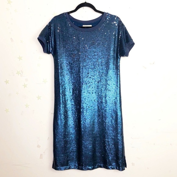 MOULINETTE Soeus Anthropologie Navy blue sequin dress - Picture 2 of 10